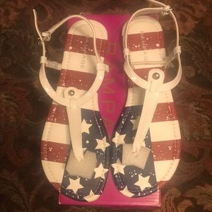 NWOT Rampage Women’s Patriotic/Flag sandals, size 9 1/2